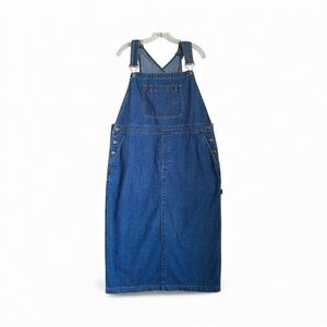 Vintage Crazy Horse Denim Midi Dress Women XL Blue Pockets Jumper 90s Cowgirl